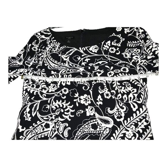 Talbots Paisley Crepe Shift Dress Women's Size 2P Bell Sleeves Black and White - Picture 6 of 9